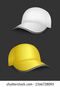 White and yellow caps template with shadow on dark background