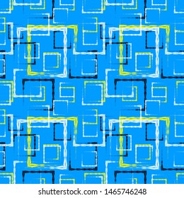 White and yellow carved squares and black frames for an abstract blue background or pattern. Excellent mood of openwork and carved squares and frames in the maze.