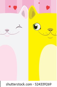 White and yellow cat on a pink background with hearts. From cat lovers