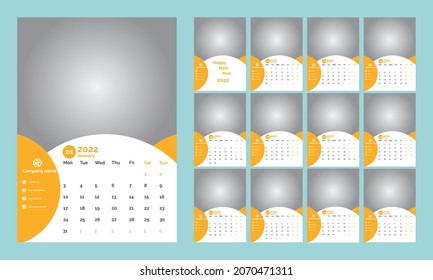 White ,yellow Corporate Wall Calendar 2022 Template Vector