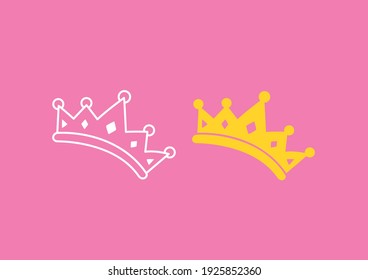 White and yellow crown on a pink background. Crown icon. Vector illustration.