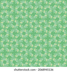 White and yellow daisy heads on green background - seamless vector pattern. Great for summer vintage fabric, scrapbooking, wallpaper, gift-wrap. Surface pattern design.