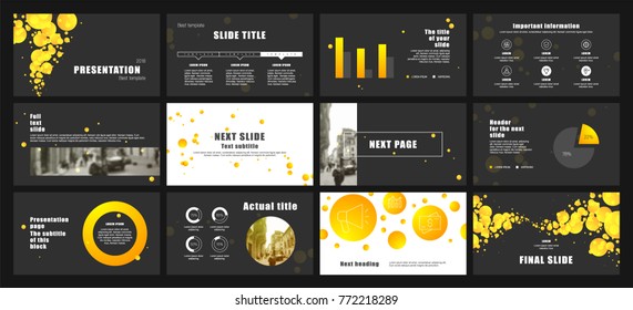 White and Yellow elements on a black background. This template is the best as a business presentation, used in marketing and advertising, the annual report, flyer and banner