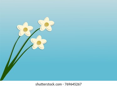 White and yellow flowers illustration vector isolated on blue background