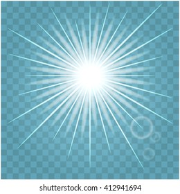 White and yellow glowing light burst explosion with transparent. Vector for cool effect decoration with ray sparkles. Bright star. Transparent shine gradient glitter, bright flare. Glare texture.