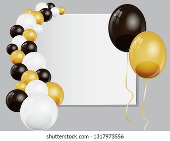 White, yellow gold and black balloons, concept design. Celebration Vector illustration.