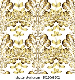 White and yellow and golden pattern. Elegant vector classic pattern. Seamless abstract background with repeating elements.