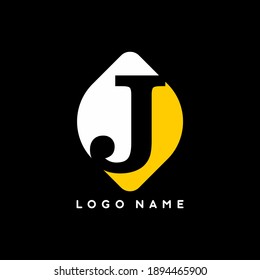Letra blanca amarilla J inicial sobre la plantilla del logotipo del vector de fondo negro para la marca comercial