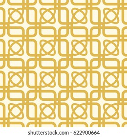 White and yellow kaleidoscope seamless pattern repeating symmetric squares, elements and oval shapes vector illustration