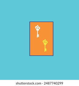 white and yellow keys on top of blue and orange card