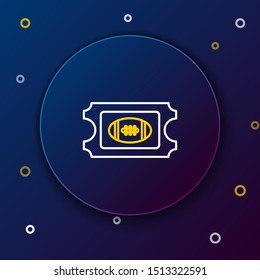 White and yellow line American Football ticket icon isolated on dark blue background. Colorful outline concept. Vector Illustration