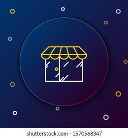 White and yellow line Barbershop building icon isolated on dark blue background. Colorful outline concept. Vector Illustration