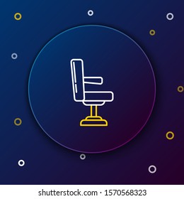 White and yellow line Barbershop chair icon isolated on dark blue background. Barber armchair sign. Colorful outline concept. Vector Illustration