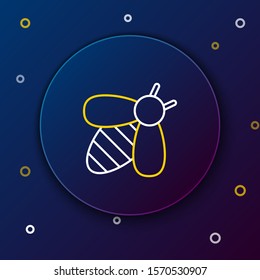 White and yellow line Bee icon isolated on dark blue background. Sweet natural food. Honeybee or apis with wings symbol. Flying insect. Colorful outline concept. Vector Illustration