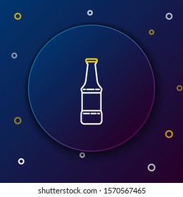 White and yellow line Beer bottle icon isolated on dark blue background. Colorful outline concept. Vector Illustration