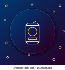 White and yellow line Beer can icon isolated on dark blue background. Colorful outline concept. Vector Illustration
