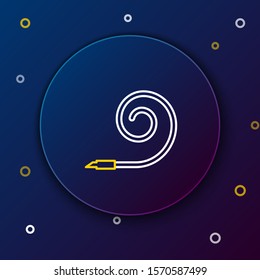 White and yellow line Birthday party horn icon isolated on dark blue background. Colorful outline concept. Vector Illustration