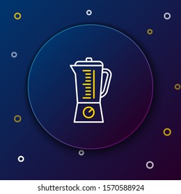 White and yellow line Blender icon isolated on dark blue background. Kitchen electric stationary blender with bowl. Cooking smoothies, cocktail or juice. Colorful outline concept. Vector Illustration