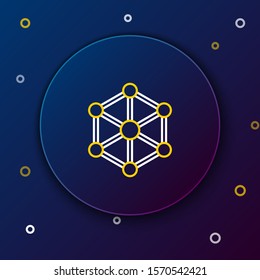 White and yellow line Blockchain technology icon isolated on dark blue background. Cryptocurrency data. Abstract geometric block chain network technology business. Colorful outline concept. Vector