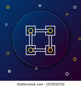 White and yellow line Blockchain technology icon isolated on dark blue background. Cryptocurrency data. Abstract geometric block chain network technology business. Colorful outline concept. Vector
