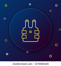 White and yellow line Bulletproof vest for protection from bullets icon isolated on dark blue background. Body armor sign. Military clothing. Colorful outline concept. Vector Illustration
