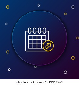 White and yellow line Calendar icon isolated on dark blue background. Event reminder symbol. Colorful outline concept. Vector Illustration