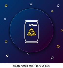 White and yellow line Can with recycle symbol and can icon isolated on dark blue background. Trash can icon. Garbage bin sign. Recycle basket sign. Colorful outline concept. Vector Illustration