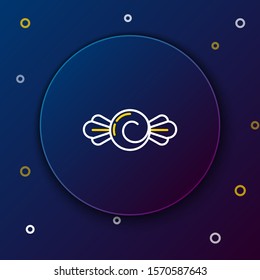 White and yellow line Candy icon isolated on dark blue background. Happy Halloween party. Colorful outline concept. Vector Illustration