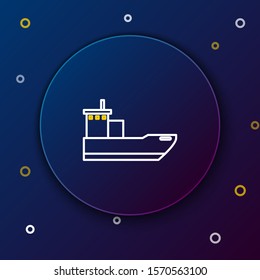 White and yellow line Cargo ship icon isolated on dark blue background. Colorful outline concept. Vector Illustration