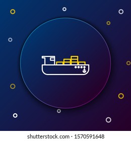 White and yellow line Cargo ship with boxes delivery service icon isolated on dark blue background. Delivery, transportation. Freighter with parcels, boxes, goods. Colorful outline concept. Vector