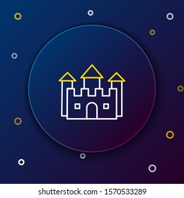White and yellow line Castle icon isolated on dark blue background. Colorful outline concept. Vector Illustration