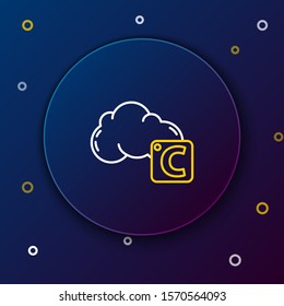 White and yellow line Celsius and cloud icon isolated on dark blue background. Colorful outline concept. Vector Illustration