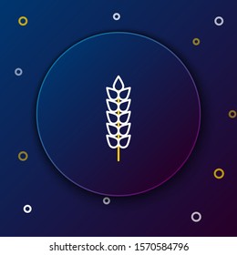 White and yellow line Cereals set with rice, wheat, corn, oats, rye, barley icon isolated on dark blue background. Ears of wheat bread symbols. Colorful outline concept. Vector Illustration