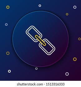 White and yellow line Chain link icon isolated on dark blue background. Link single. Hyperlink chain symbol. Colorful outline concept. Vector Illustration