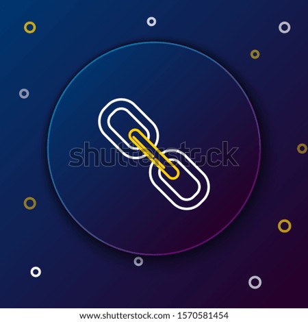 White and yellow line Chain link icon isolated on dark blue background. Link single. Colorful outline concept. Vector Illustration