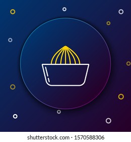 White and yellow line Citrus fruit juicer icon isolated on dark blue background. Colorful outline concept. Vector Illustration