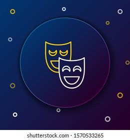 White and yellow line Comedy theatrical masks icon isolated on dark blue background. Colorful outline concept. Vector Illustration