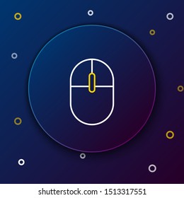 White and yellow line Computer mouse icon isolated on dark blue background. Optical with wheel symbol. Colorful outline concept. Vector Illustration