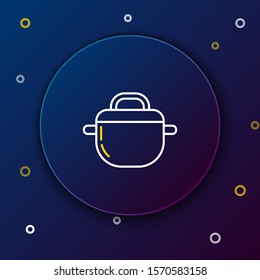 White and yellow line Cooking pot icon isolated on dark blue background. Boil or stew food symbol. Colorful outline concept. Vector Illustration