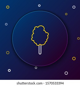 White and yellow line Cotton candy icon isolated on dark blue background. Colorful outline concept. Vector Illustration