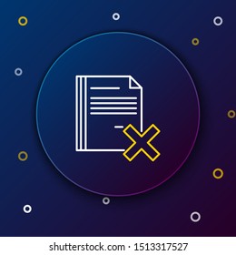 White and yellow line Delete file document icon isolated on dark blue background. Rejected document icon. Cross on paper. Colorful outline concept. Vector Illustration White and yellow line Delete file document icon isolated on dark blue background. Rejected document icon. Cross on paper. Colorful outline concept. Vector Illustration