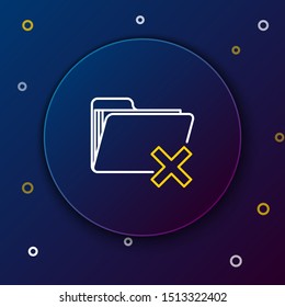 White and yellow line Delete folder icon on dark blue background. Folder with recycle bin. Delete or error folder. Close computer information folder. Colorful outline concept. Vector Illustration
