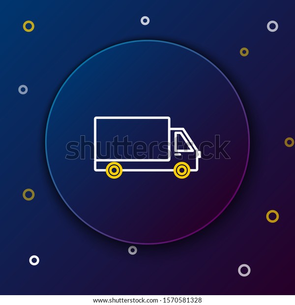 White and yellow line Delivery cargo truck\
vehicle icon isolated on dark blue background. Colorful outline\
concept. Vector\
Illustration