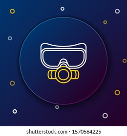 White and yellow line Diving mask icon isolated on dark blue background. Extreme sport. Sport equipment. Colorful outline concept. Vector Illustration