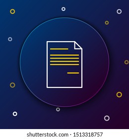 White and yellow line Document icon isolated on dark blue background. File icon. Checklist icon. Business concept.  Colorful outline concept. Vector Illustration