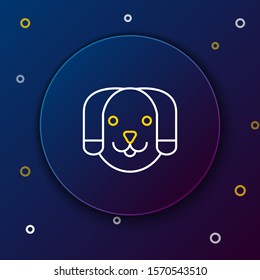 White and yellow line Dog icon isolated on dark blue background. Colorful outline concept. Vector Illustration