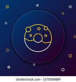 White and yellow line Donut with sweet glaze icon isolated on dark blue background. Colorful outline concept. Vector Illustration