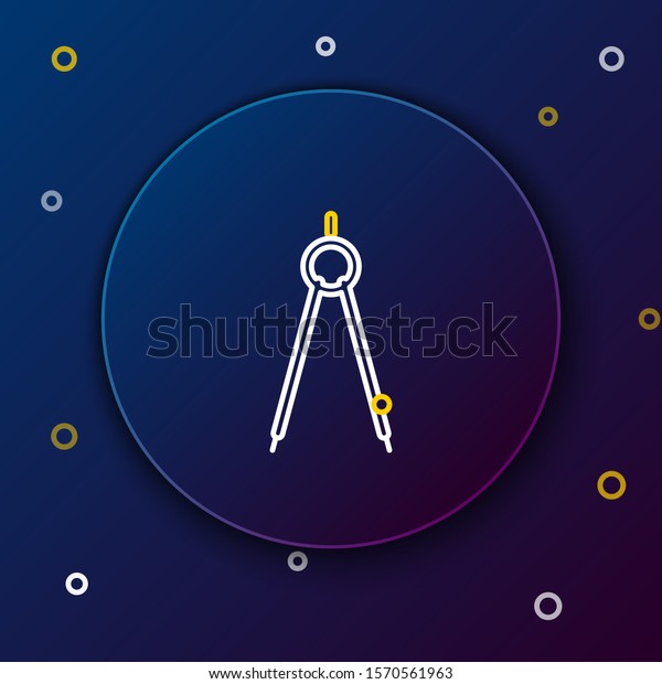 White and yellow line Drawing compass icon\
isolated on dark blue background. Compasses sign. Drawing and\
educational tools. Geometric instrument. Colorful outline concept.\
Vector Illustration