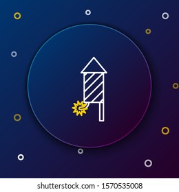 White and yellow line Firework rocket icon isolated on dark blue background. Concept of fun party. Explosive pyrotechnic symbol. Colorful outline concept. Vector Illustration