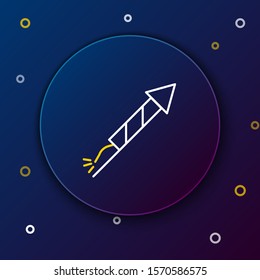 White and yellow line Firework rocket icon isolated on dark blue background. Concept of fun party. Explosive pyrotechnic symbol. Colorful outline concept. Vector Illustration